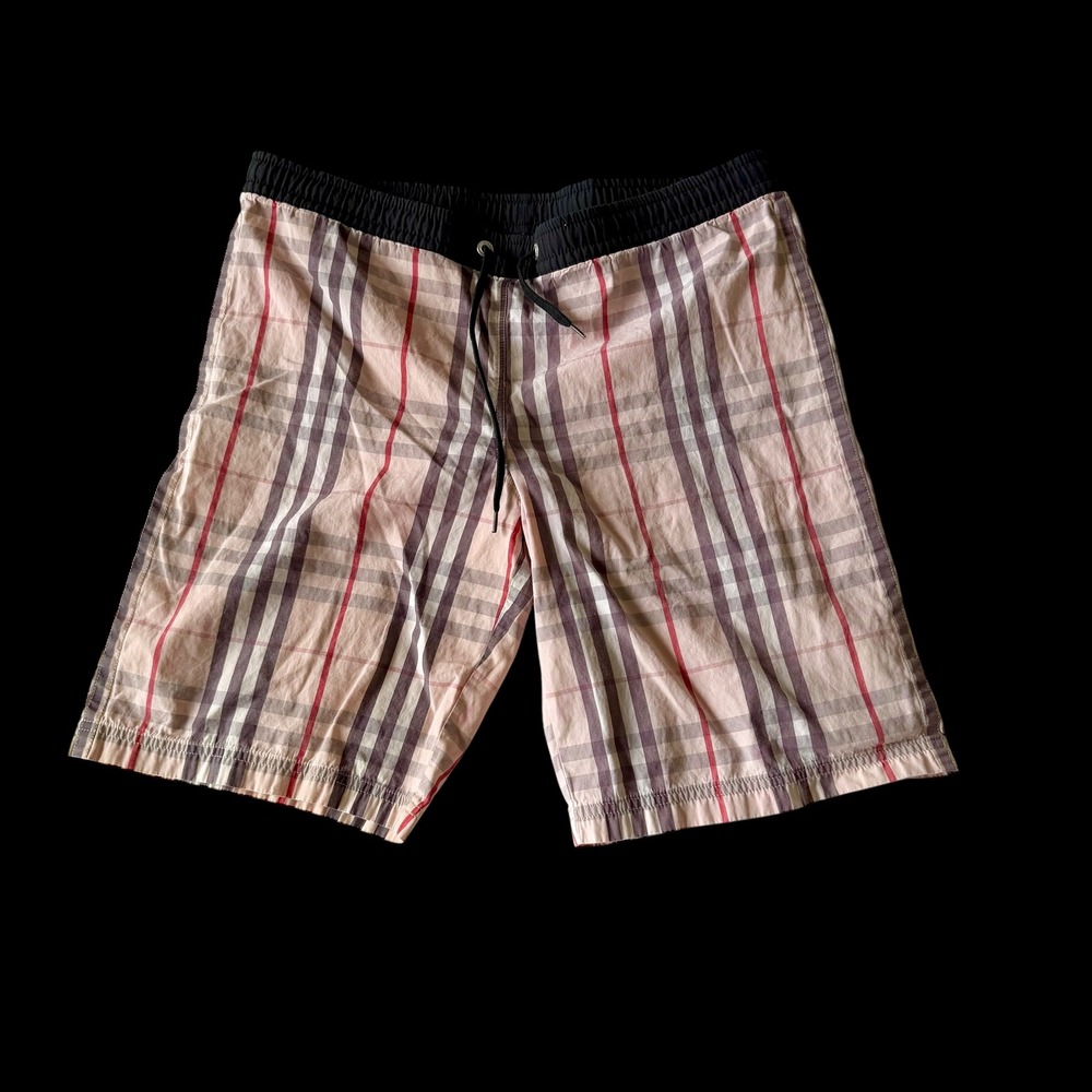 Burberry Nova Check Swim Trunks Mens Beige Plaid Drawstring Shorts XXS152cm